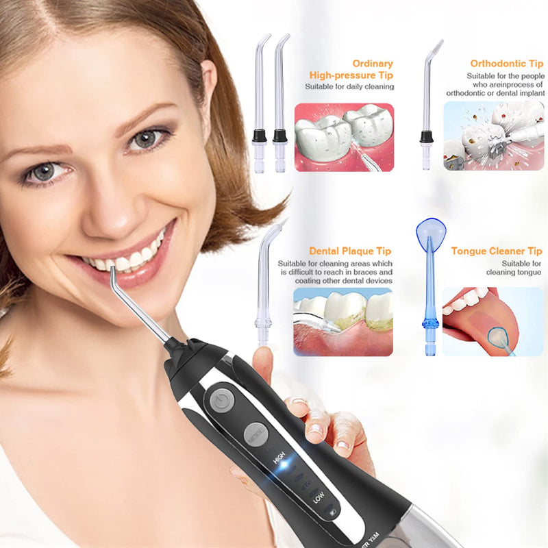 [Australia] - Oral Irrigator Test Winner 2024, Mouth Cleaner, 300ML Wireless Oral Irrigator for Removes Food Remains and Cleans Teeth, IPX7 Oral Irrigator Home & Travel for Braces and Bridge ASIN (Black) Black 