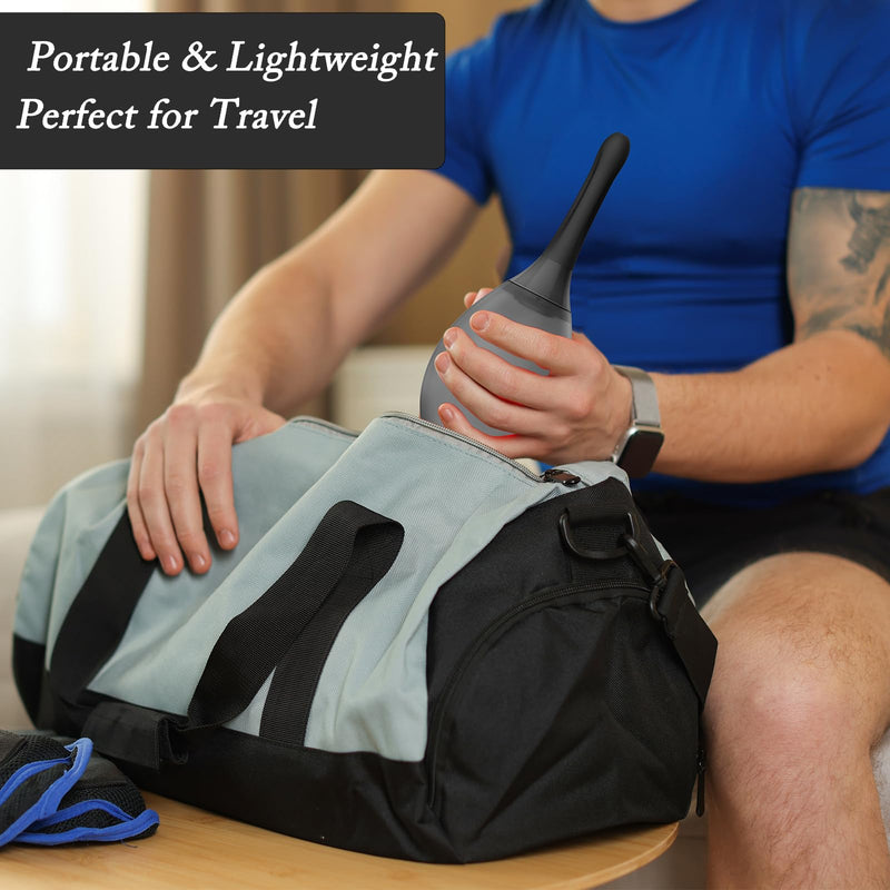 [Australia] - Anal Douche Enema Bulb Kit for Men - 8.3oz, Anti-Backflow & Leakproof, Flexible Silicone Tube, 7 Spouts, Shower-Connected, Portable Douche for Colon Cleansing, Fecal Impaction, Travel and Home, Black 8.5 Ounce 