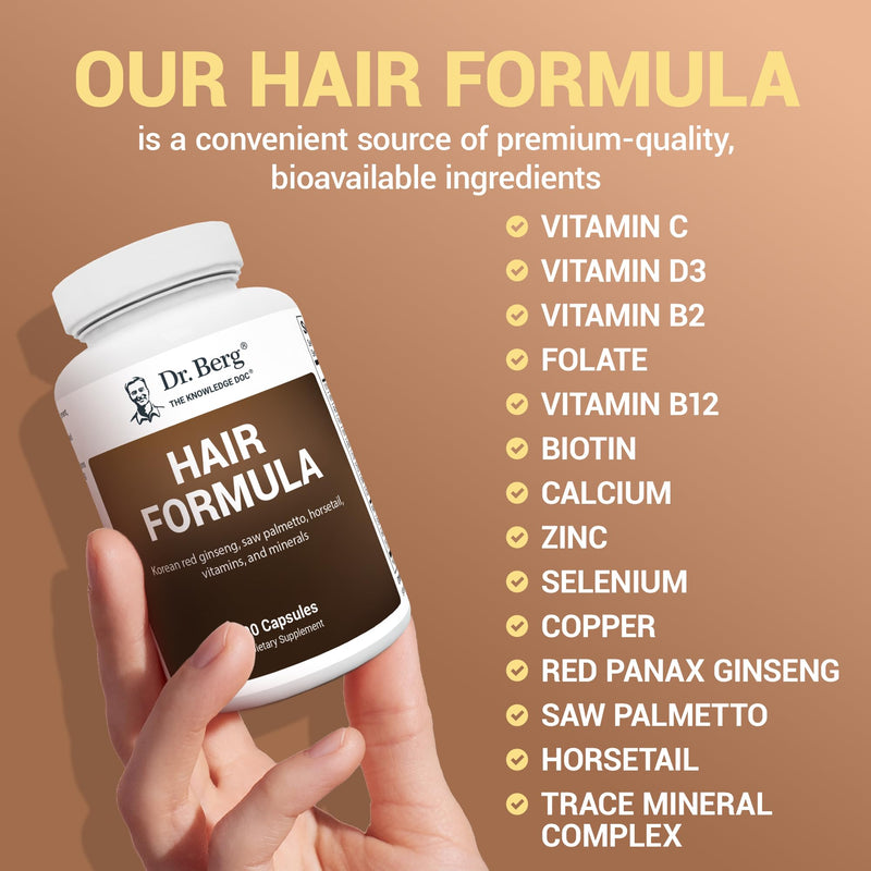 Dr. Berg All-in-One Vitamins for Hair, Skin, & Nails - Advanced Formula with Biotin, Saw Palmetto, DHT Blocker, & Trace Minerals - 90 Veg Capsules 90 Count (Pack of 1)