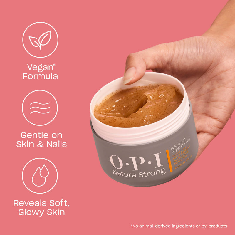 [Australia] - OPI Nature Strong Nails & Skin – Moisturizing Cuticle Care & Removal Treatments | Hydrating for Dry Cuticles, Nails and Skin | Enriched with Skin-Smoothing Emollients & Natural Ingredients | Vegan Hand & Foot Scrub 