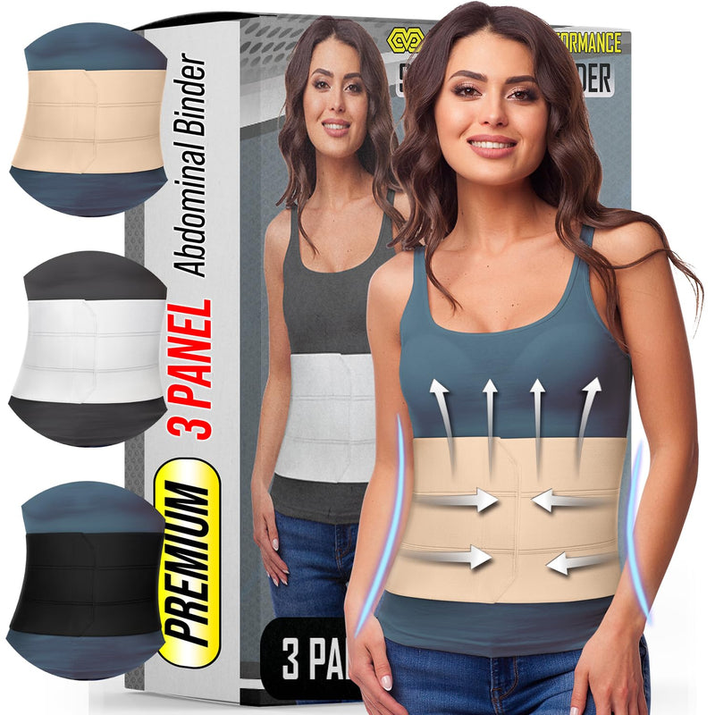 Abdominal Binder for Women & Men Post Surgery Recovery, 9 inch 3 Panel Waist Compression Band, Wrap Support for Bariatric, Belly, Stomach, Postpartum, Hernia, Latex-free, Breathable Fabric. Nude L-XL Large/X-Large