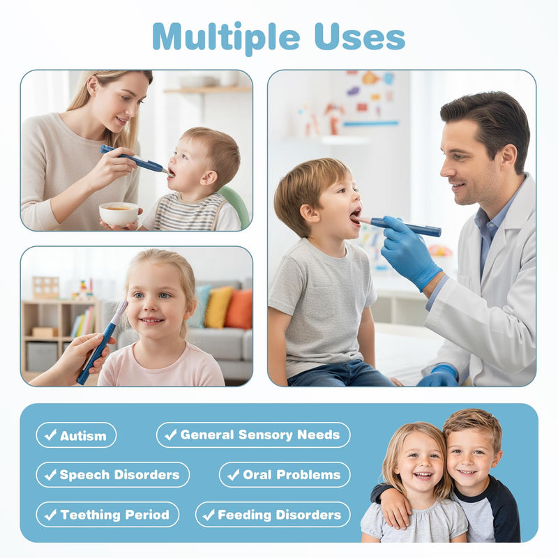 Joyreal SensoryBuzz Oral Motor Vibration Kit with 7 Textured Silicone Heads | Rechargeable, 4 Modes Vibrating Teether, Autism Sensory Products, Speech Therapy Tools, Stimulate Self Feeding, Sensory Needs