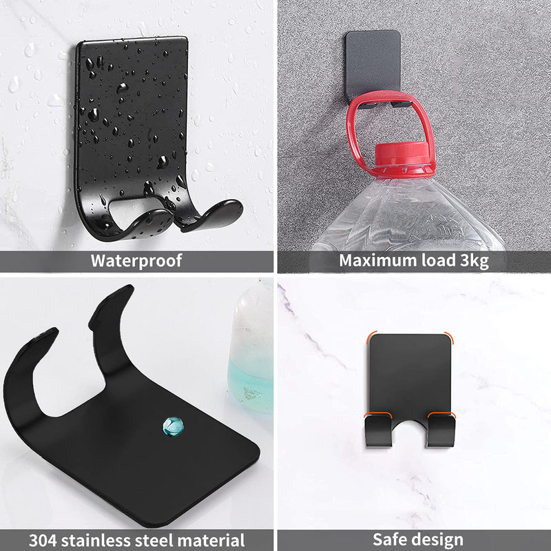 [Australia] - Pack of 2 Razor Holder Hooks, VOSSOT Wall Mounted Self-Adhesive No Drilling Shower Hooks, Black Stainless Steel Multi-Purpose Hooks, Wet Razor Holder Set for Home, Kitchen, Bathroom, Office 