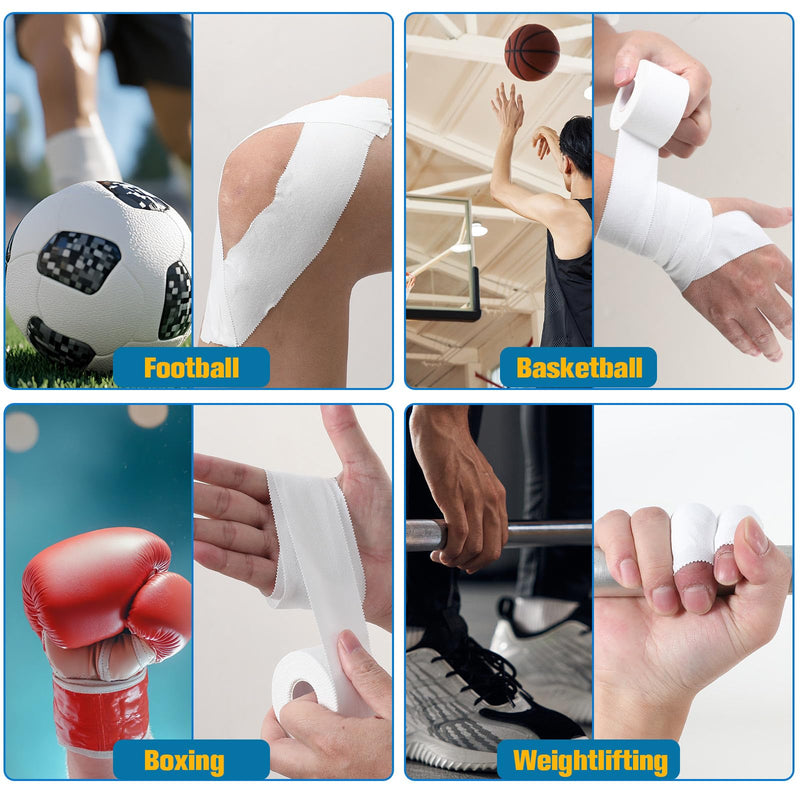 Athletic Sports Tape 6 Pack Strong Adhesive Sports Tape Athletic Training Supplies, White Tape for Injuries, Wrist Ankle Finger Tape, Easy to Tear & No Sticky Residue, 1.5 in X 11Yards (White) 6 Pack 1.5 Inch