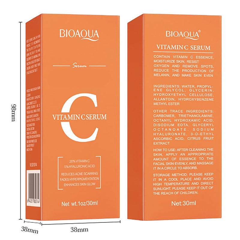 BIOAQUA Vitamin C Facial Serum Hyaluronic Acid Anti-Aging 30ml (Pack of 2) 1 Fl Oz (Pack of 2)