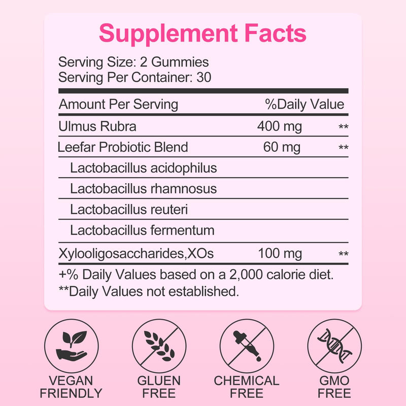 Her Juicy Feminine Probiotic Gummies for Women, Women Probiotic Slippery Elm Gummies, Tropical Pineapple Flavor, Supports pH Balance, Vegan, Gluten Free| 60 Count