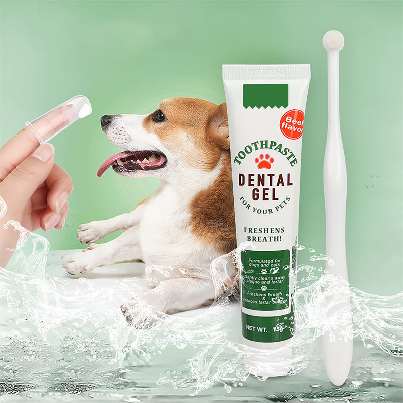 Pet Dog Tooth Brushing Kit - Dog Finger Toothbrush, 360° Toothbrush & Beef Flavor Toothpaste for Dogs Puppy Cats Teeth Oral Cleaning, Fresh Breath, Reduces Plaque & Tartar Buildup Dental Care Kit - PawsPlanet Australia