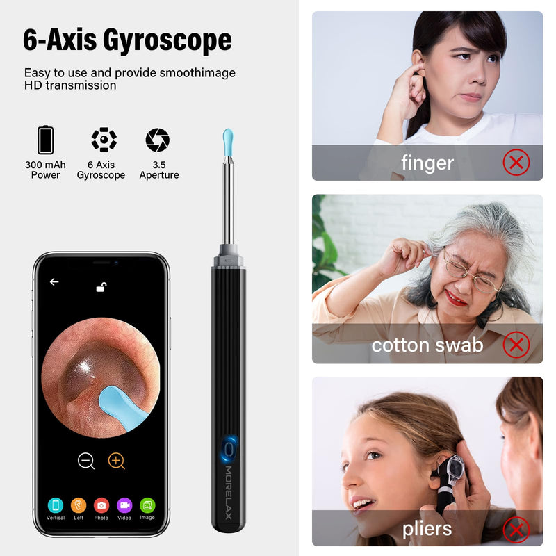 [Australia] - Earwax Remover Otoscope, 1080P Ear Cleaner with Camera, WiFi Ear Cleaner with Camera, IP67 Waterproof Ear Endoscope Ear Camera with 6 LEDs - Otoscope Ear, for iPhone, Android, iPad, Black 