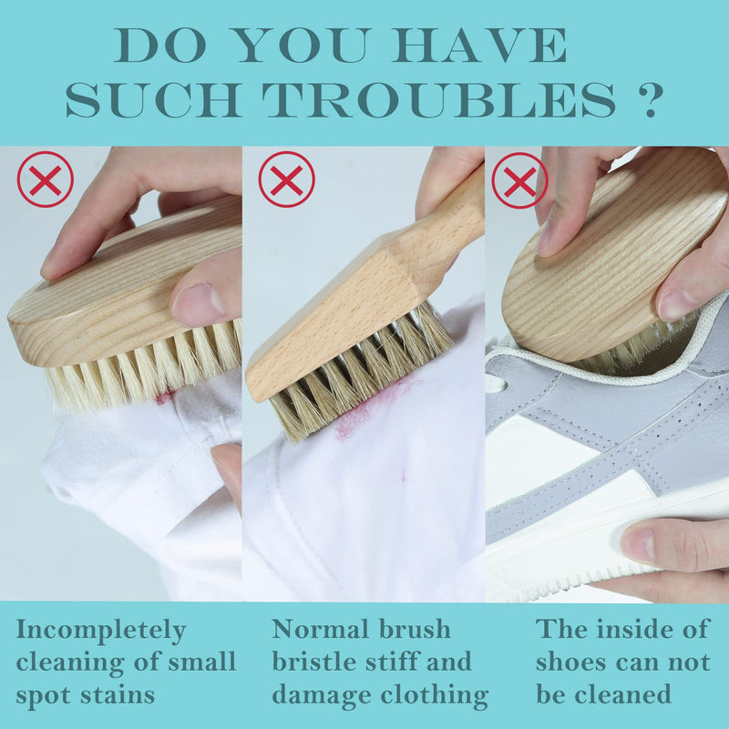 [Australia] - BFWood Laundry Stain Brush, Natural Soft Boar Bristle for Scrubbing Out Tough Stains on Delicate Fabrics, Knits, Cotton, Linens, No Damage Regular 