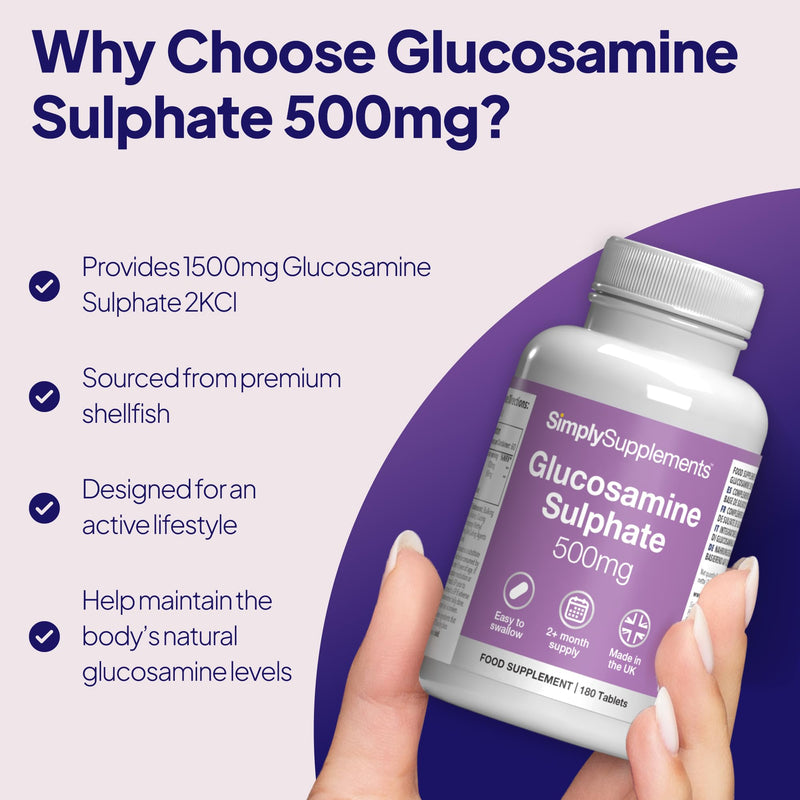 Glucosamine Sulphate 2KCl 500mg Tablets | Marine Sourced Supplement for Active Lifestyles | 360 Easy-to-Swallow Tablets | 4-Month Supply | UK Made to GMP Standards Unflavoured 180 count (Pack of 2)
