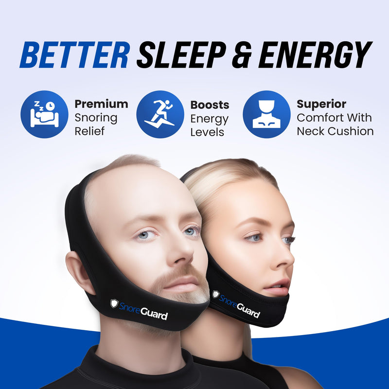 [Australia] - Chin Strap for Sleeping, Built-in Neck Cushions for Comfort, Works for CPAP Users, Snore Jaw Straps for Sleep, Mouth Breathing, Chin Lifting, Anti Snoring Devices, Men and Women, Black, M 
