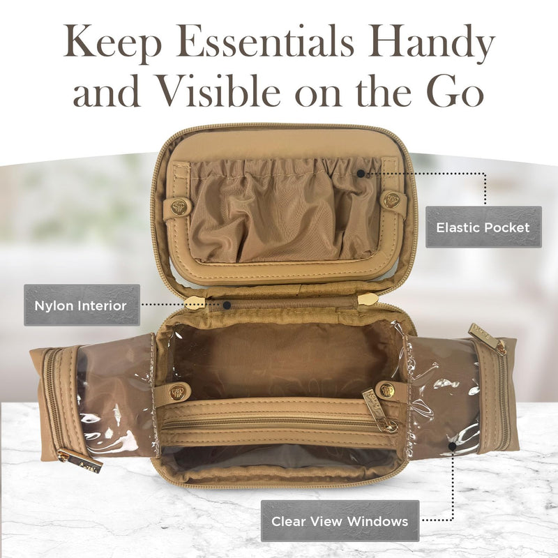 OFT 2024 LITTMINI Lighted Mirror Case - Small Makeup Bag with Detachable Mirror & Multiple Pouches for Organization - Vegan Leather, Mini Makeup Bag Ideal for Travel & Everyday Essentials (Nude) Nude