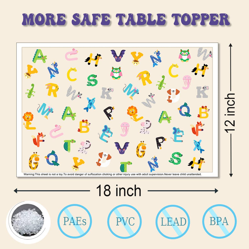 Disposable Stick-on Placemats for Baby&Toddler&Kids,Placemats That Sick on Dining Table at Family、Restaurant and Travel,Toddler placemat,40 Pack 12x18in Alphabet Animals Waterproof Table Mat