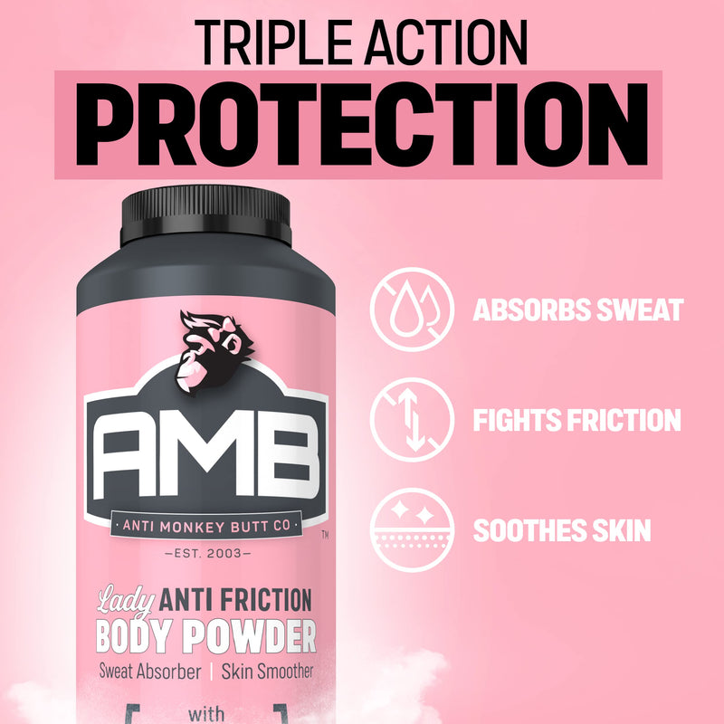 Anti Monkey Butt, Lady's Body Powder with Calamine, Prevents Chafing and Absorbs Sweat, Talc Free, 8 oz (2 Pack) & Foot Powder, Odor Eliminator and Itch Relief with Calamine, 8 oz