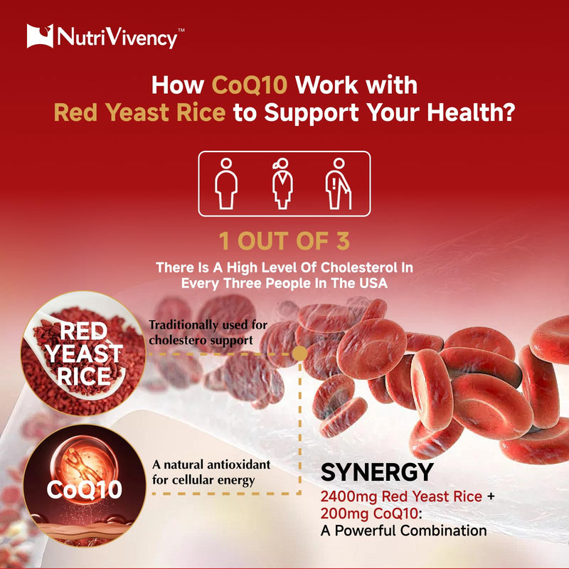[Australia] - Red Yeast Rice with Coq10 Gummies, Red Yeast Rice 2400mg with Coq10 200mg Supplements for Cholesterol Support and Heart Health Support, Sugar free, Vegan, Non-GMO, Strawberry Flavor, 60 Counts 