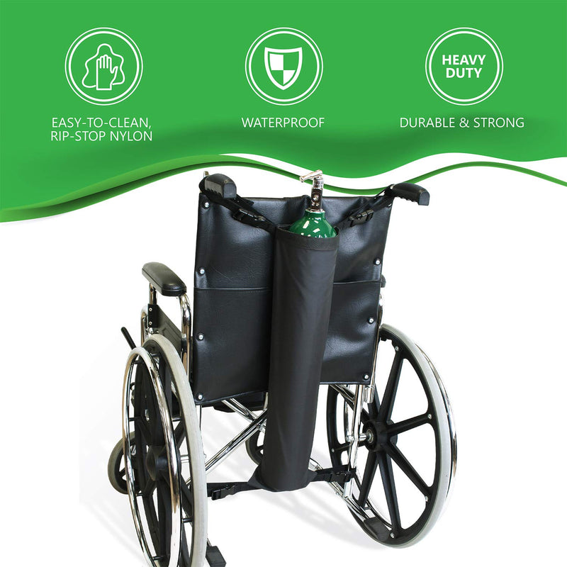 [Australia] - NYOrtho Oxygen Tank Holder for Wheelchair - D & E cylinder Transport Bag Adjustable Straps Easy to Clean, Heavy Duty, Waterproof Standard Wheelchair Size 16-20 Inch 