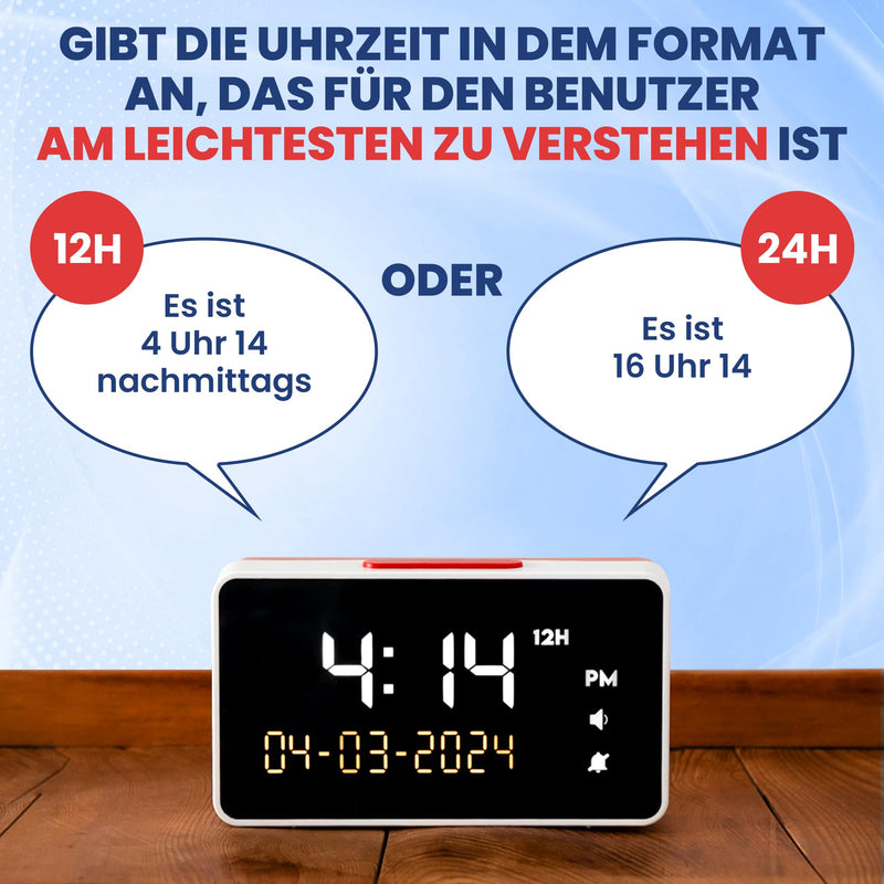 [Australia] - Top Life Talking Alarm Clock - Loud Volume - for Seniors, Visually Impaired, Blind, Alzheimer's Patients - Clock in 12 or 24 Hour Format - with Large Numbers, German Voice 