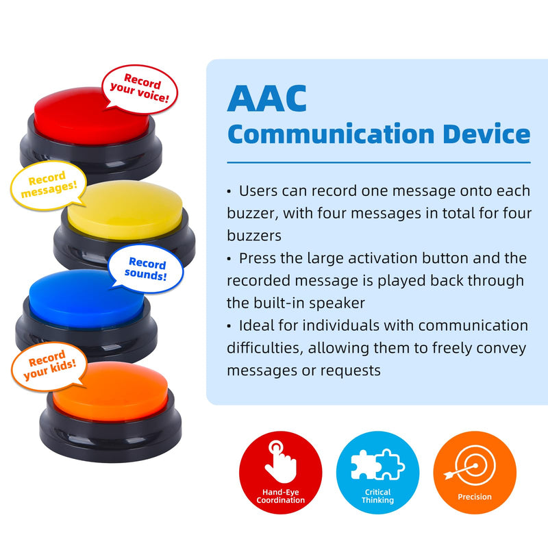 [Australia] - 4 Pack Portable AAC Communication Devices for Autism Individuals with Communication Difficulties, Communication Device for Nonverbal Kids, Voice Recording Buttons for Schools, Home, Treatment Courses 