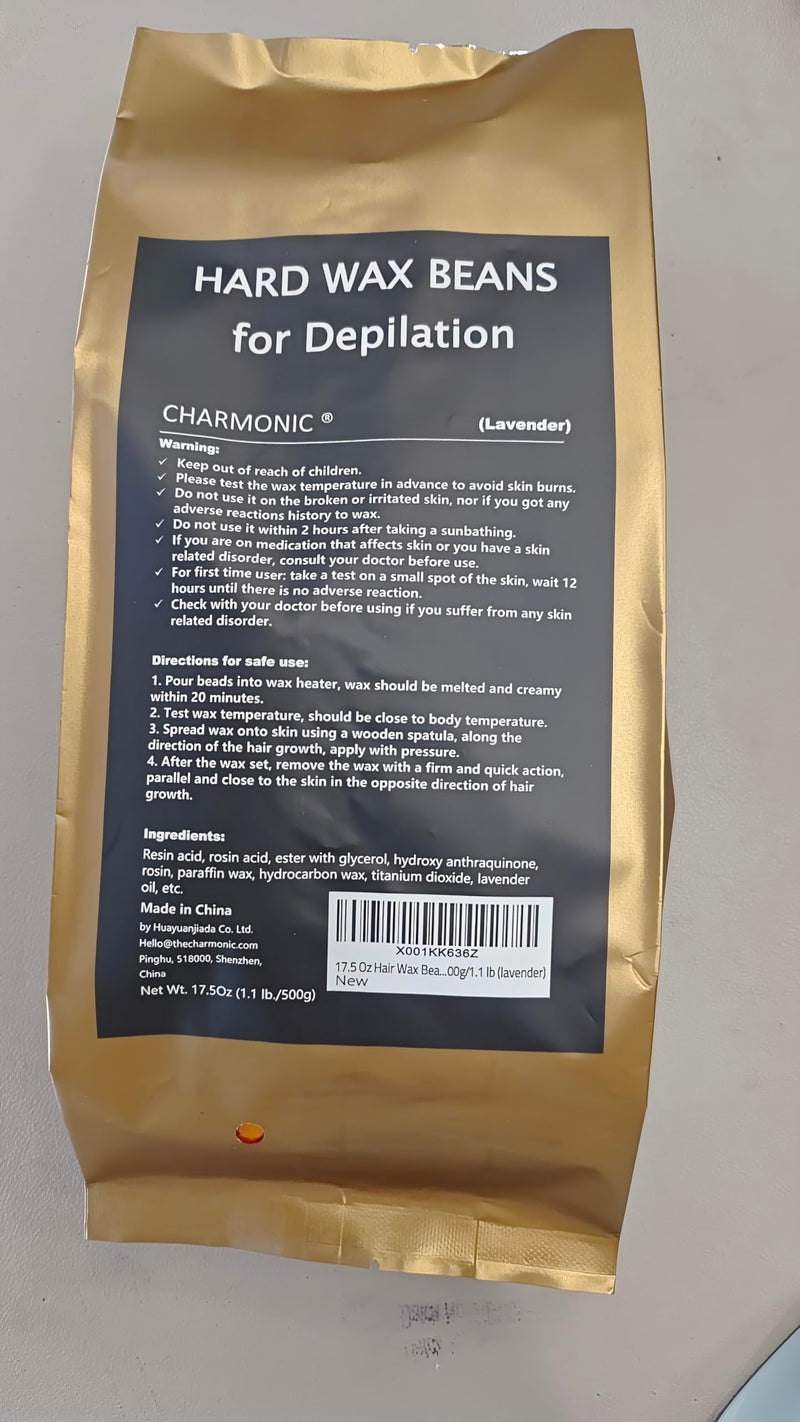 [Australia] - 17.5 Oz Charmonic Hard Body Hair Removal Wax Beads, European Lavender Depilatory Wax for Women and Men (500g/1.1 lb) 