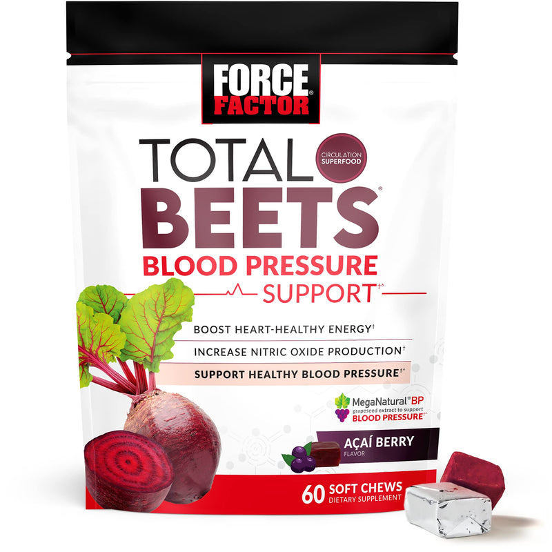 Force Factor Total Beets Blood Pressure Support 60 Chews and Collagen Boosting Superfoods 60 Soft Chews for Heart Health, Skin, Hair, and Nails 60 Count (Pack of 1) Blood Pressure Soft Chews+ Collagen Boosting