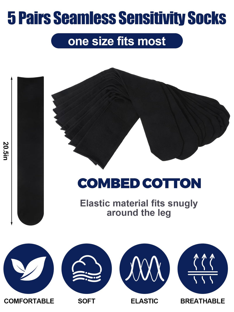 Shihanee 5 Pairs Seamless Walking Boot Socks Over The Calf Loose Fit AFO Tube Socks Liner for Cam Walker Orthopedic Boot Cast Black