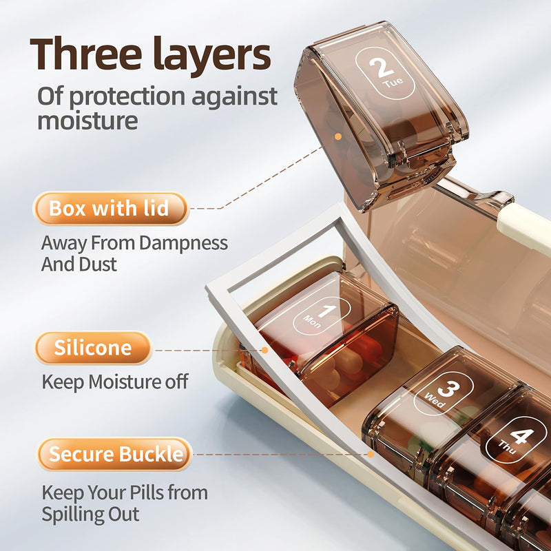 7 Day -Pill -Organizer with Removable -Daily Boxes – Large Capacity BPA-Free Weekly Medicine Box, Transparent Moisture-Proof Vitamin Organizer with Secure Lid & Travel-Friendly Design