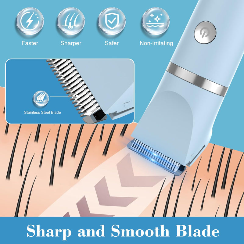 [Australia] - 3-in-1 Electric Razor IPX7 Waterproof Bikini Trimmer Wet & Dry Use Painless Personal Trimmer Groomer for Ladies Face Body Legs Bikini Public Hairs Electric Lady Shaver with Replaceable Heads 