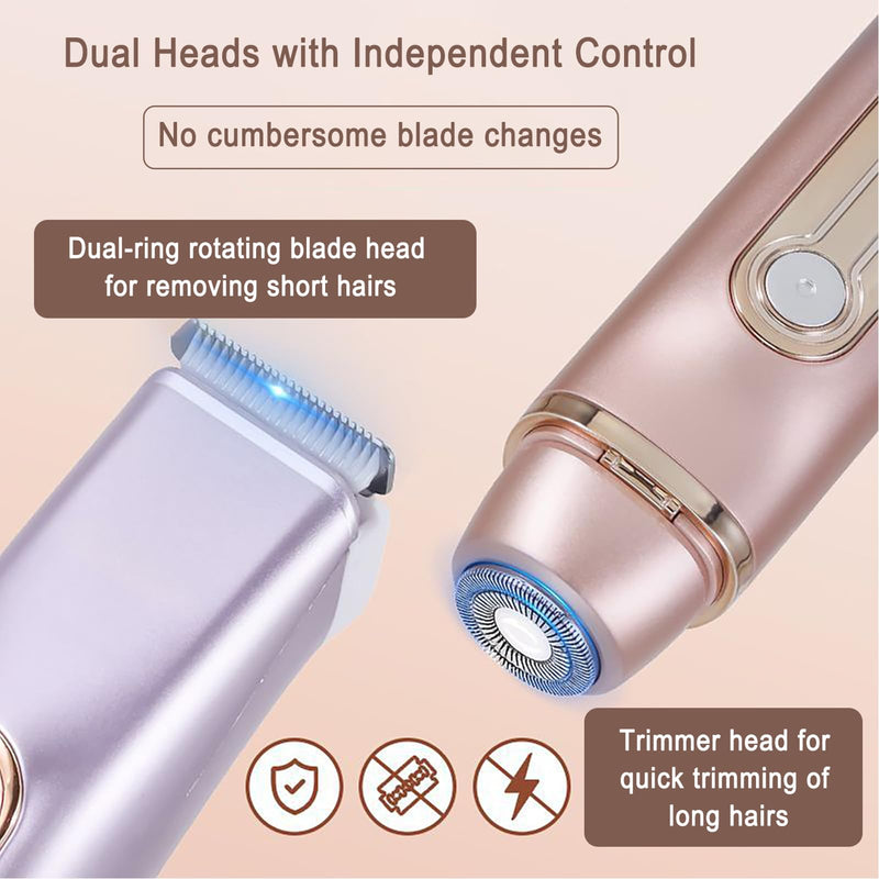 [Australia] - 2 in 1 Bikini Trimmer for Women Dual Head Electric Razor IPX7 Waterproof Wet/Dry Use Women Electric Shaver, Body Facial Hair Remover for Bikini Legs Arm Underarm, Rechargeable 