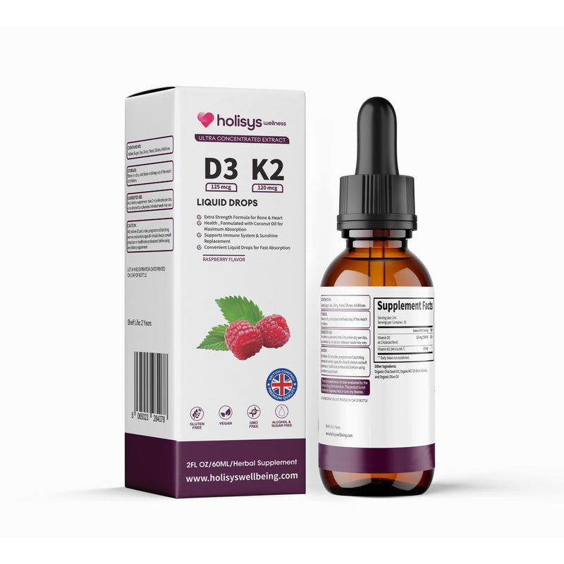 Holisys Vitamin D3 + K2 Liquid Drops – Liquid Vitamin Ingredient Formula – 60 ml