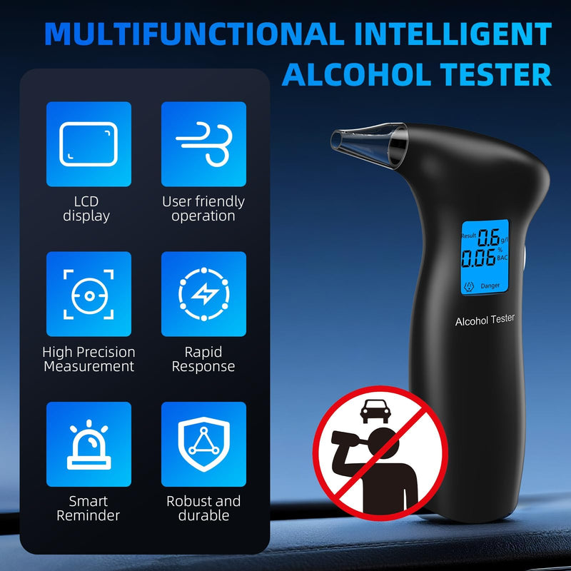 [Australia] - Breathalyzer with Blue Backlit LCD - Professional Auto Power Off Alcohol Breathalyzer Tester, Easy to Carry for Party and Family Activities 