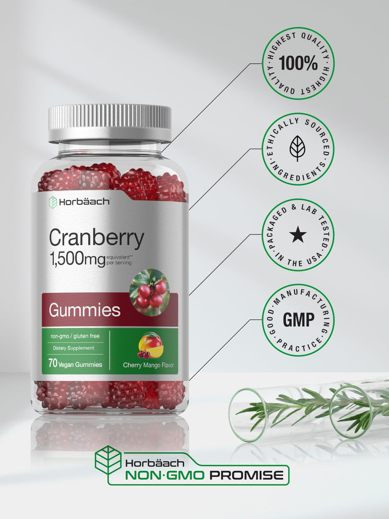 Horbäach Cranberry Gummies | 70 Count | Vegan, Non-GMO, and Gluten Free Supplement | High Potency Extract Formula