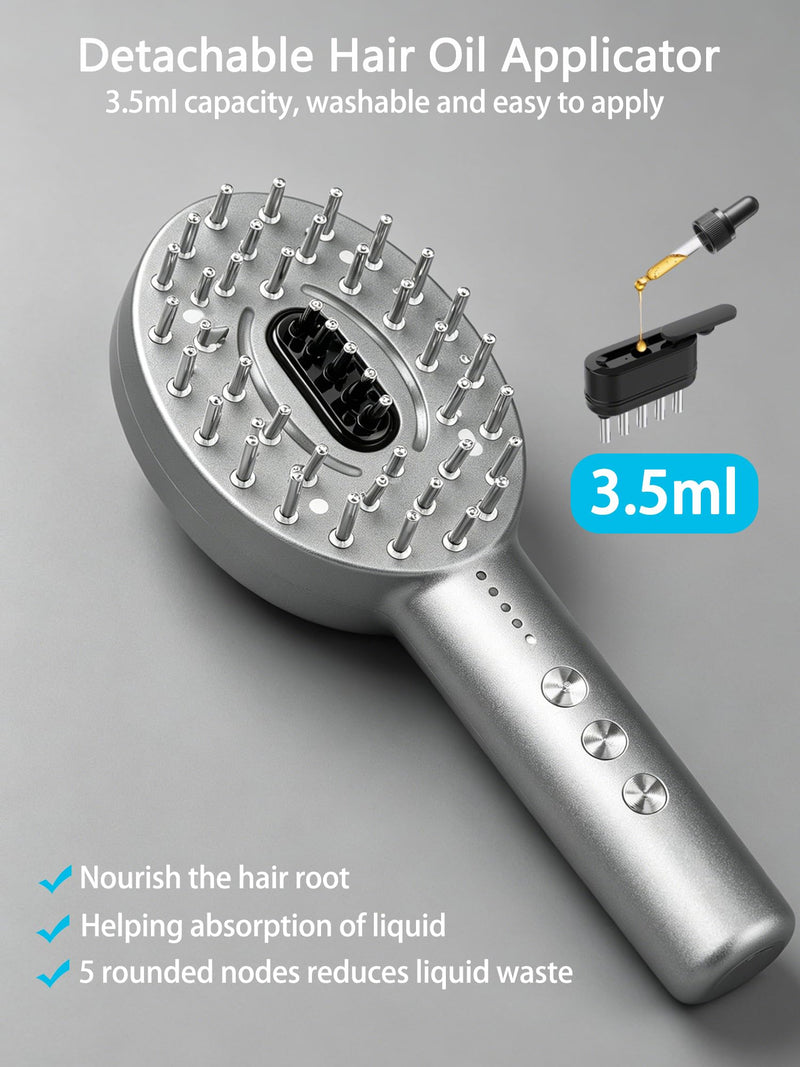 3-in-1 Electric Scalp Massager Brush, Vibrating Scalp Massager Comb with Hair Oil Applicator for Scalp/Face/Body Relaxation, Portable Massager Tool for Home & Travel, Gift for Men & Women (Grey) Grey