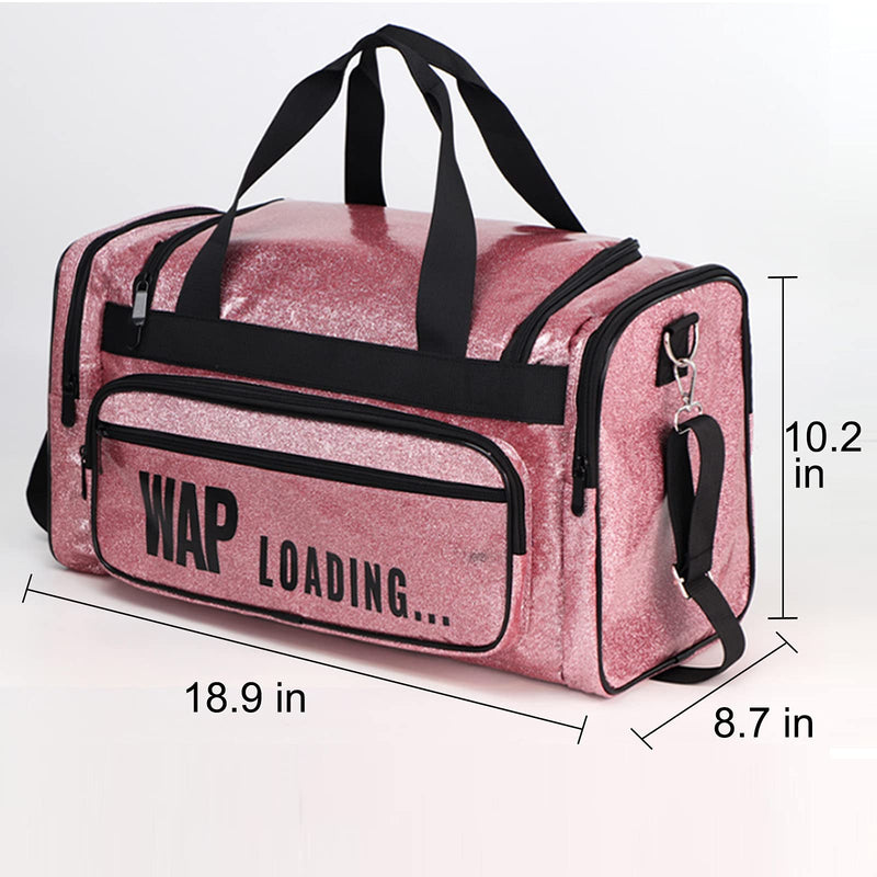 Spennanight Bag Reinforced Portable Wap Loading Glitter Duffle Bag Gym Travel Bags Luggage Overnight Bag for Women Pink