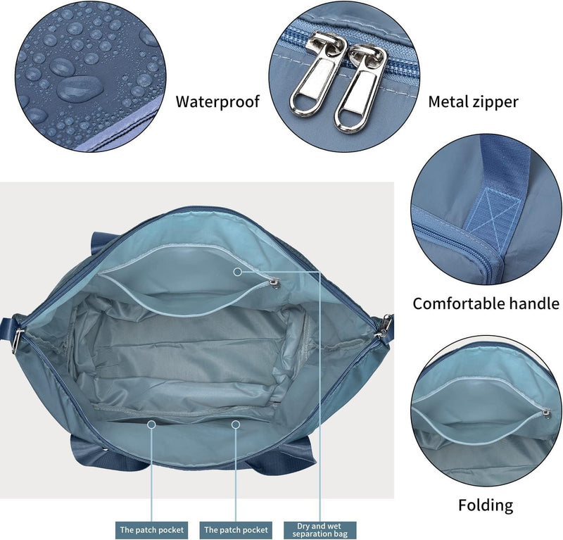 Storite Foldable Travel Duffle Bag, Blue, 40x23x30 cm | Water Resistant Nylon, Expandable Design, Lightweight, Spacious Storage, Travel, Gym, Shopping, Weekend Trips