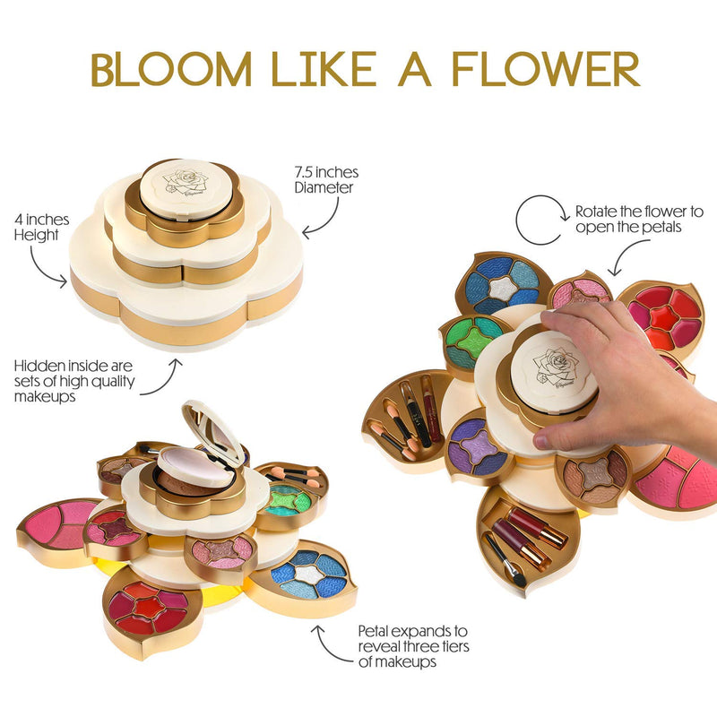 [Australia] - All In One Makeup Kit for Teens and Women - Flower Makeup Set for Girls 10-12 - Pigmented Eyeshadows, Lip Creams, Blushes, Concealer and Mirror - Full Starter Makeup Gift Set for Beginners Flower Makeup Kit 