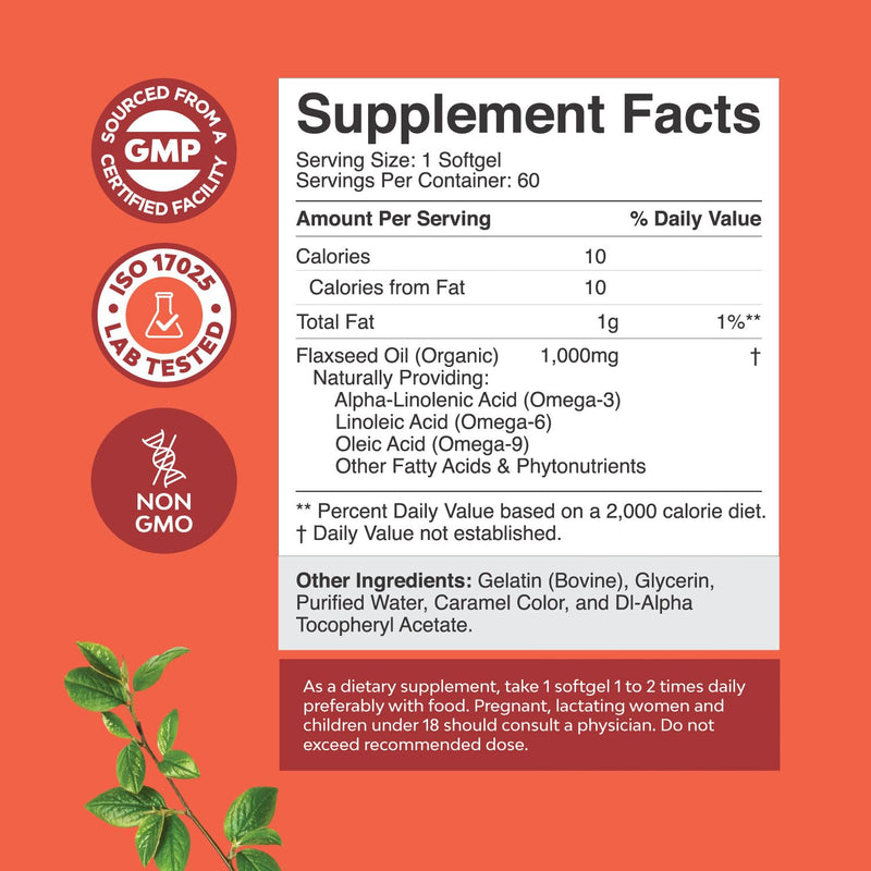 [Australia] - Flaxseed Oil 1000mg Softgels - High Potency Flax Seed Oil Softgels for Heart Health Digestion and Brain Support - Cold Pressed Organic Flaxseed Oil Softgels Providing Plant Based Omega 3 6 9 