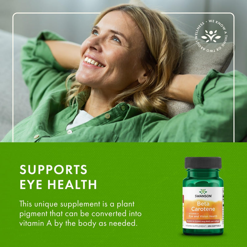 [Australia] - Swanson Beta-Carotene - Vitamin A Supplement Promoting Immune Health, Eye & Skin Health - Natural Wellness Formula - (250 Softgels, 3000mcg Each) (2 Pack) 