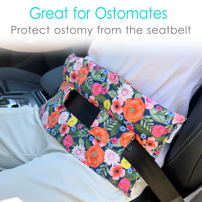 [Australia] - Ostomy Seat Belt Protector Stoma Seatbelt Pillow Ostomy Bag Covers Colostomy Pouch Supplies Post Surgery Recovery for Women Men Floral Print 