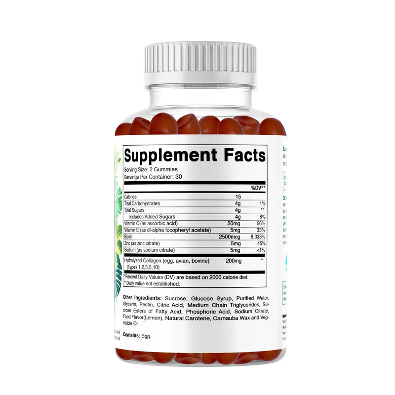 Vitamatic Hydrolyzed Collagen Gummies with Vitamin C, Zinc and Biotin, 200 mg - Healthy Skin Support - 60 Gummies (Pack of 2) 60 Count (Pack of 2)