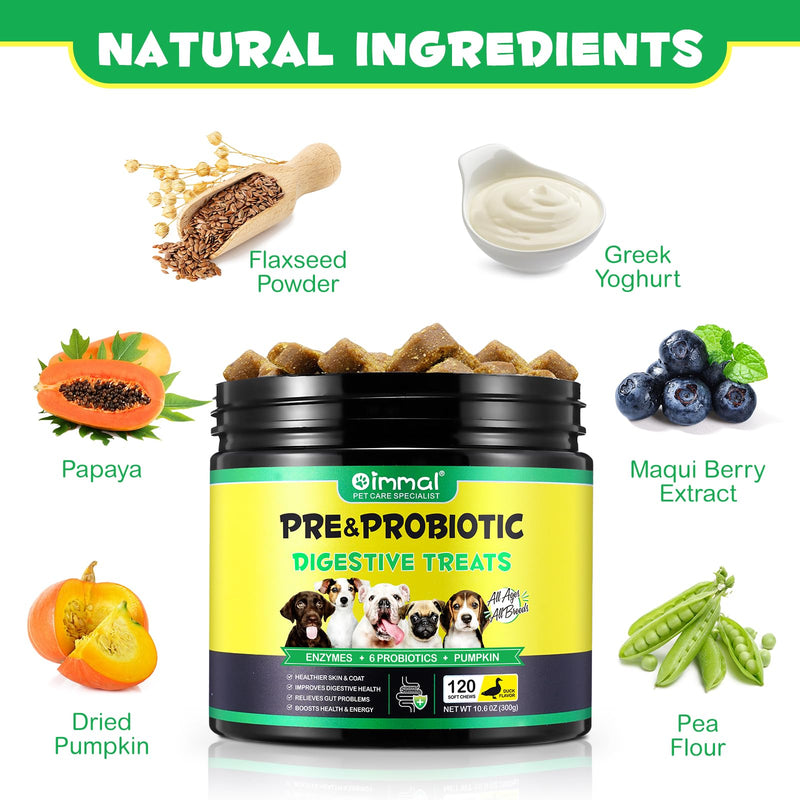 Probiotic Chews for Dogs (Duck 120PCS), Probiotics for Dogs with Digestive Enzymes, Dog Probiotics for Yeast, Itchy Skin, Anti Diarrhea, Gut Digestive Health, Allergy & Immune Support, 10.6oz (300G) - PawsPlanet Australia