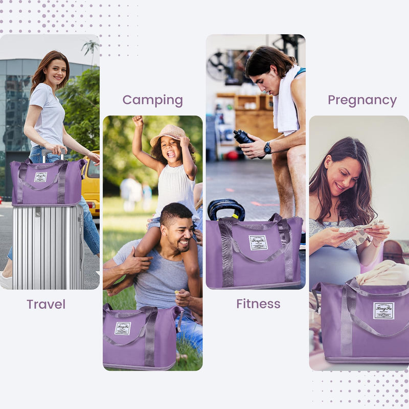 Travel Duffle Bag for Women, Weekender Overnight Carry On Bag for Women, Foldable Waterproof Gym Luggage with Wet Compartment