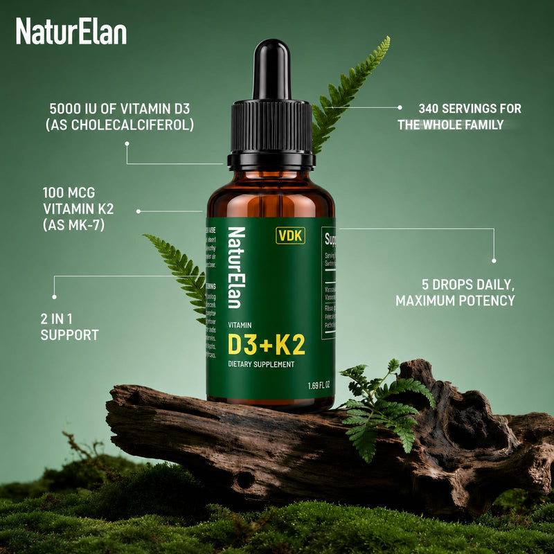 Vitamin D3 5000 IU & K2 Drops with MCT Oil 5000IU D3 + 100 Mcg K2(MK-7) | 1.69 Fl Oz, Supports Bone, Immune, Heart & Teeth Health, Third-Party Tested, Vegan, Non-GMO, Gluten Free
