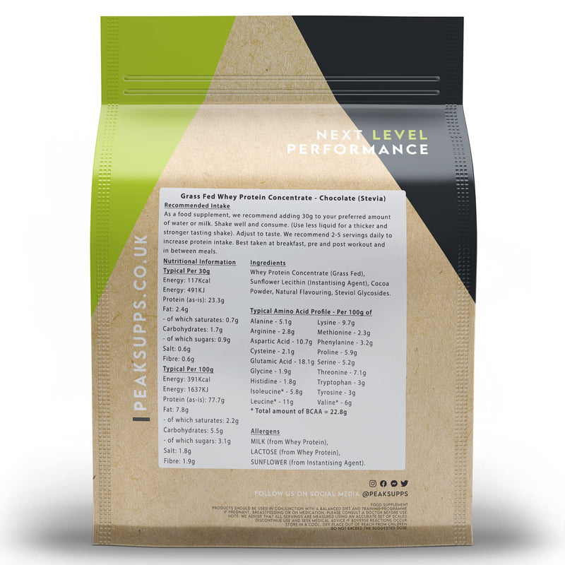 Whey Protein Powder Concentrate - Grass Fed WPC (Chocolate - Stevia, 500g)