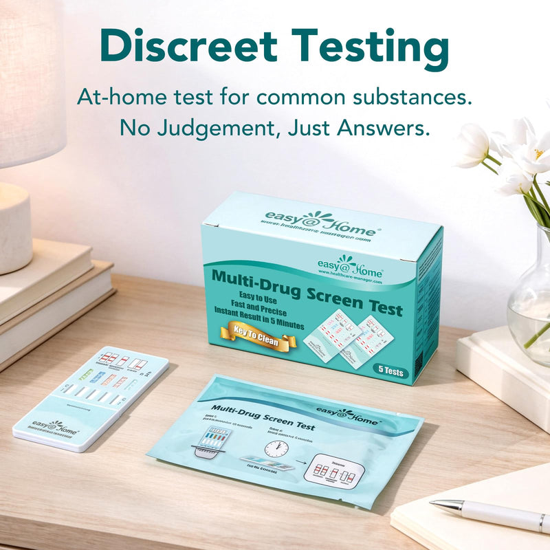Easy@Home 5 Panel Urine Drug Test Kit, Multi Drug Screening Test, 5 Pack | THC/Marijuana, Cocaine, OPI, AMP, BZO All Drugs Testing in One - Home Use Drug Tests with Results in 5 Mins #EDOAP-754 5 Count (Pack of 1)
