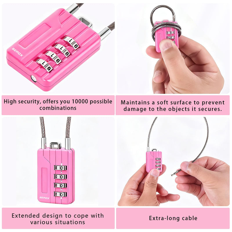 SEPOX® Resettable 4-Digit Padlock Bundle – 4-Pack Black 16cm & 12-Pack Pink 18cm for Gym, Travel & Storage
