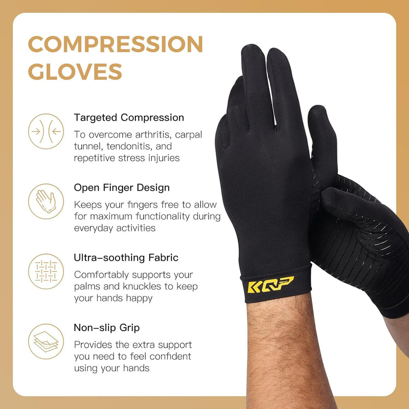 Compression Gloves For Pain Relief,2 Pairs，Copper Infused Arthritis Gloves… Small 2pairs-whole Black