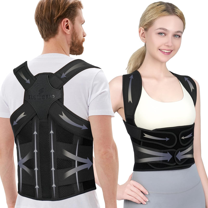 [Australia] - Posture Corrector for Women and Men Upgraded Back Brace, Adjustable Back Support for Upper and Lower Back Pain Relief, Shoulder Straightener for Hunchback, Scoliosis, Lumbar, Spine (Black, Large) Black 