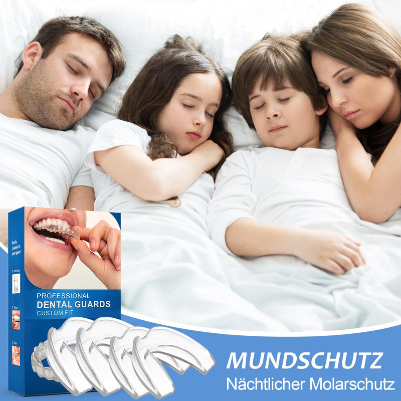 [Australia] - Pack of 4 mouth guards for teeth grinding, bite splint, grinding splint, anti-snoring splint, 2 sizes bite splint against teeth grinding, tooth splint grinding, improves sleep quality, transparent 