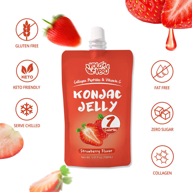 Konjac Jelly Drinkable Pouch with Collagen Peptides and Vitamin C, 20 Packs, 7 Calories, Strawberry and Orange Flavor, Gluten Free, Keto,Zero Sugar, Healthy Fruit Sweet Snacks Gifts,