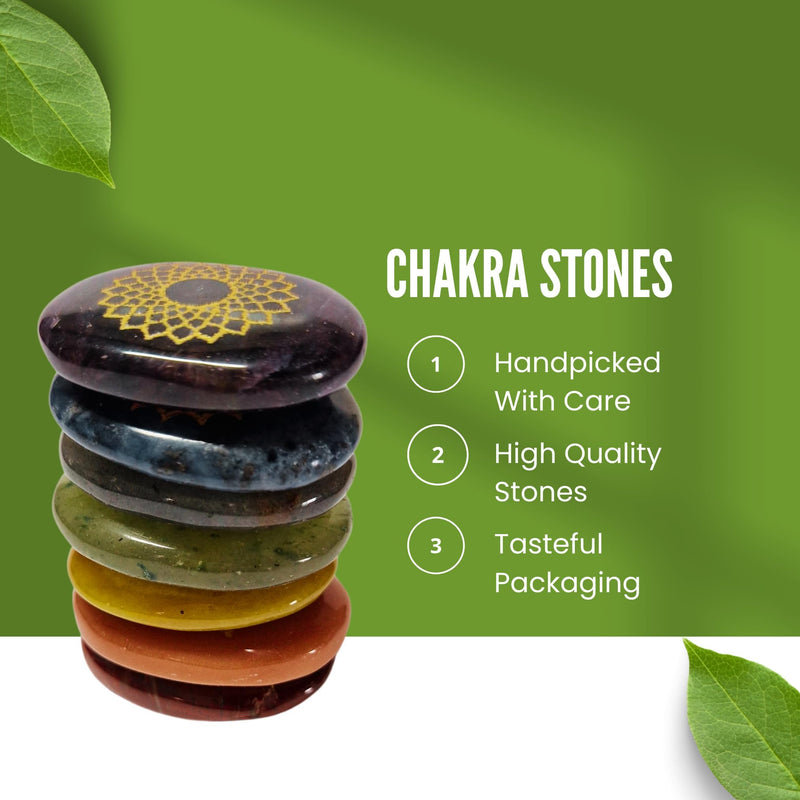 [Australia] - Zenith Gaia Premium Chakra Stones Set with Bracelet - Handmade 7 gemstones with engraving - 100% natural stones in an elegant wooden box - Chakra healing stones set for spiritual balance and energy work 